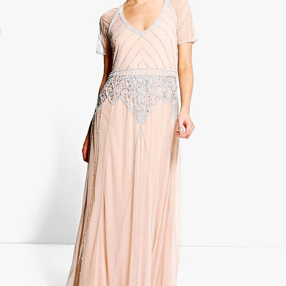 🌷Boohoo 1920's Nude Beaded Gatsby Flapper Dress🌷